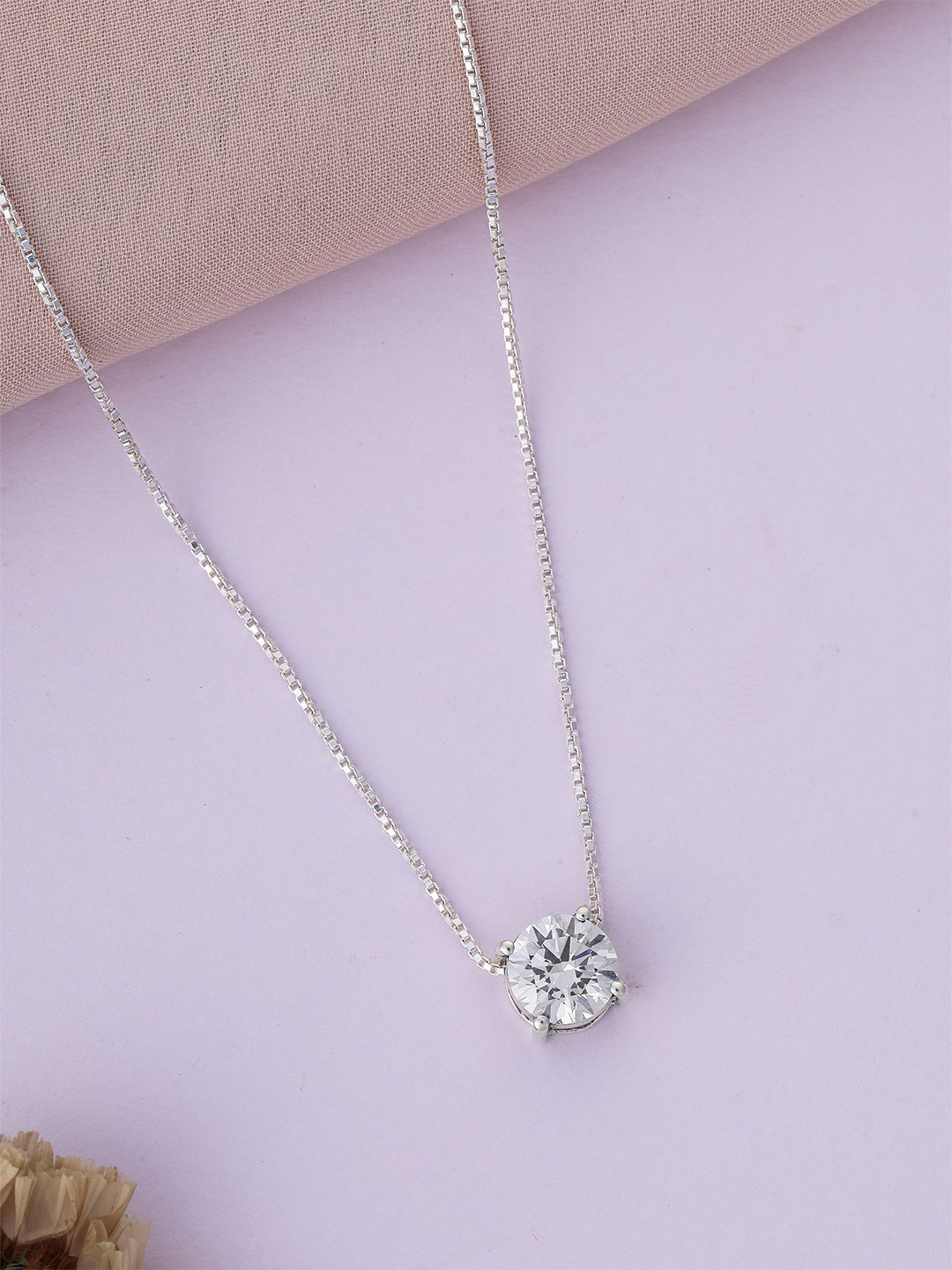 RAGABANDHA DESIGN STUDIO 92.5 Silver Plated Round Soli Solitaire Pendant Chain Necklace