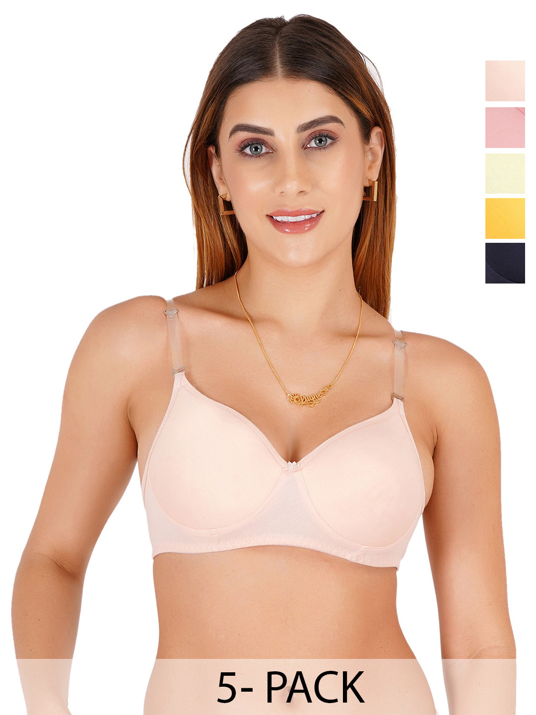 Liigne Pack of 5 Cut and Sew Full Coverage Lightly Padded Bra With Transparent