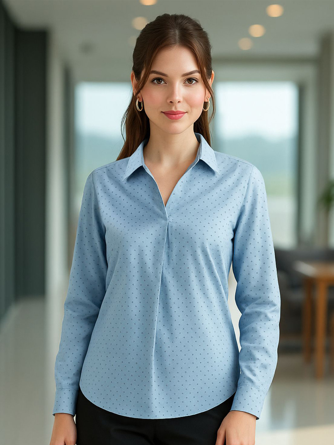 Martini Women Comfort Satin Micro Ditsy Printed Formal Shirt