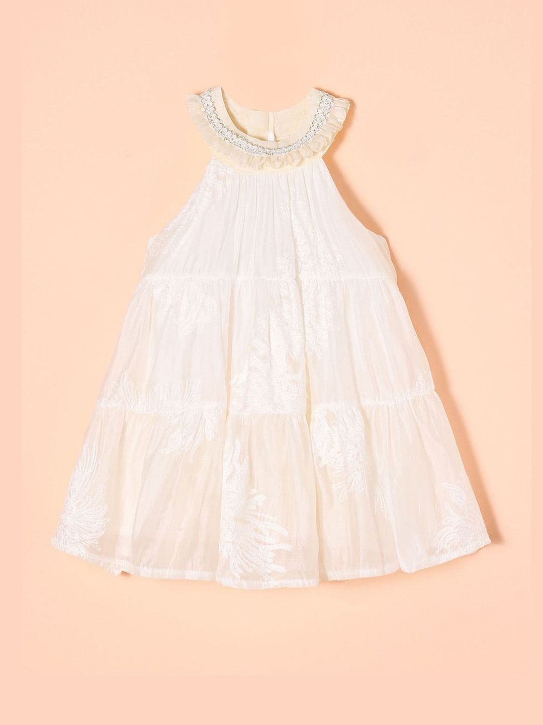 Tiered Lace Neckline Casual Dress