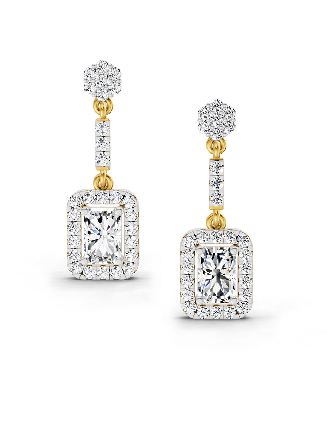 Sparkles 14K Yellow Gold Lab Grown Diamond 1.81 Carat Emerald Dangle Diamond Earrings