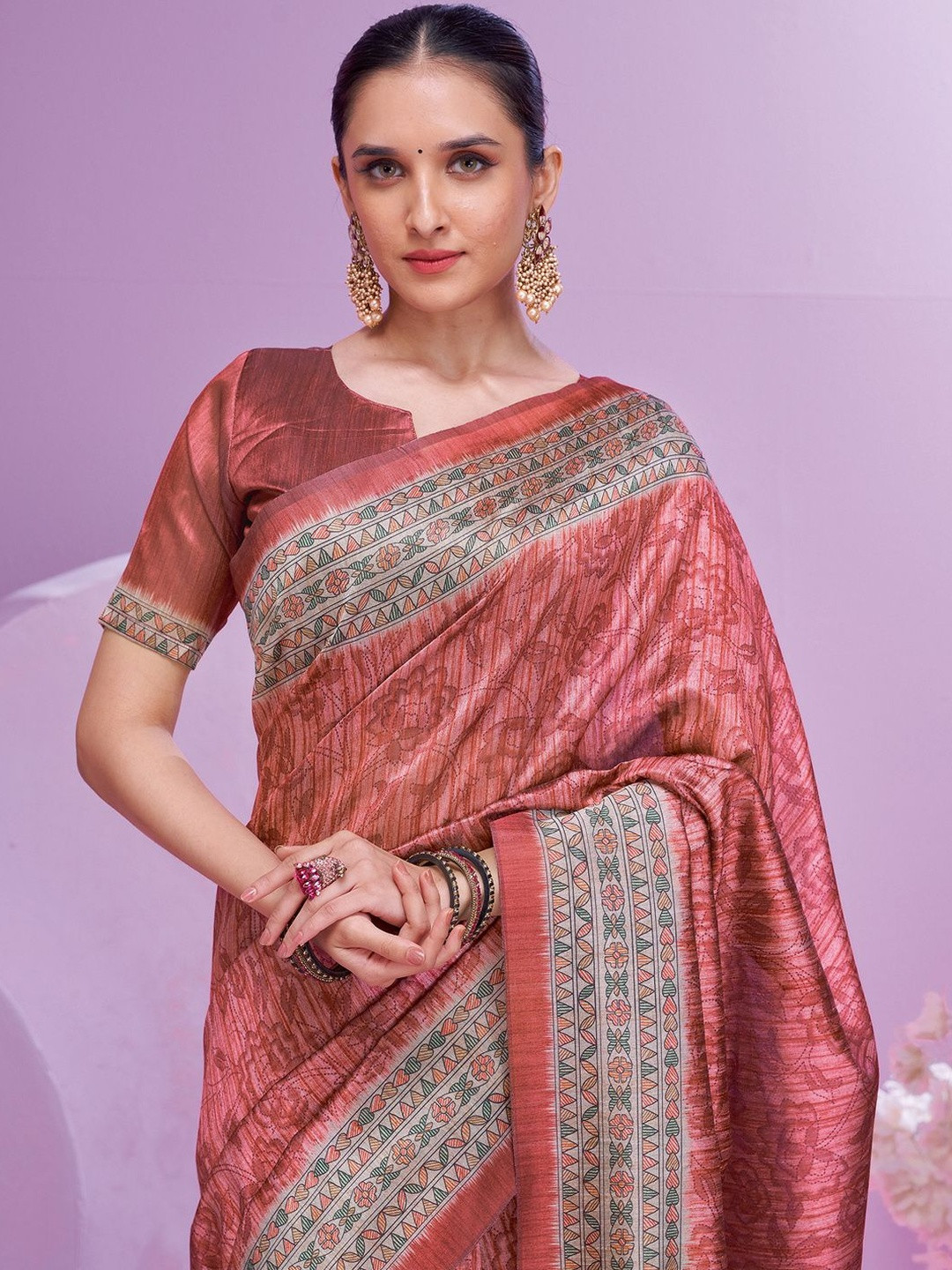 Anouk Ethnic Motifs Women Pink with matching blouse