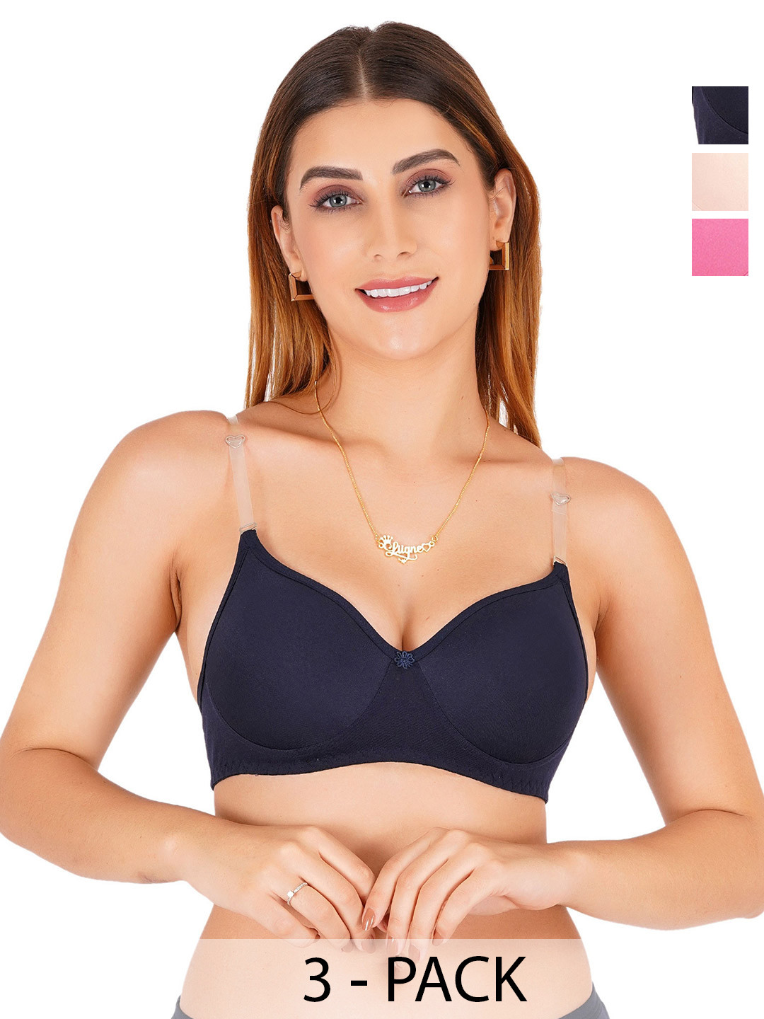 Liigne Women Pack of 3 Lightly Padded Full Coverage Everyday Bra