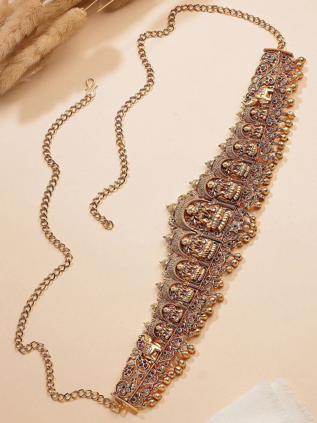 KARATCART Gold-Plated Mata Laxmi Motif and Elephant Kamarbandh for Women