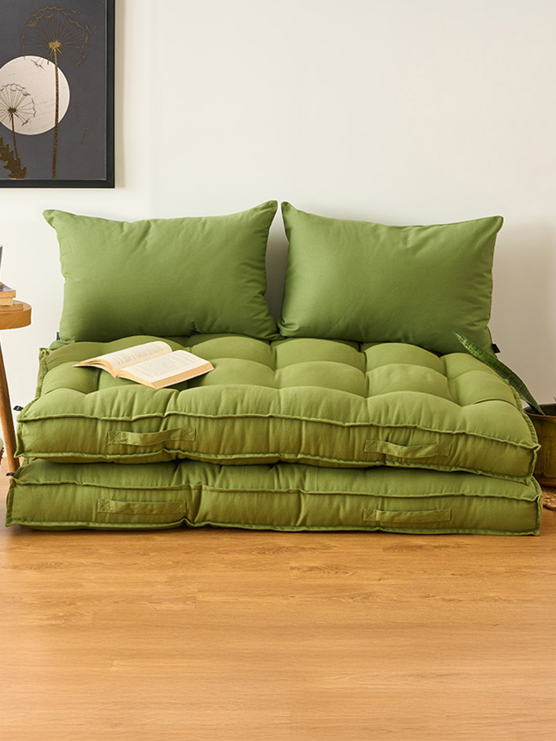 SKANDA FAB 2-Pcs Olive Green Rectangle Shaped Pure Cotton Pre-FilledCushions