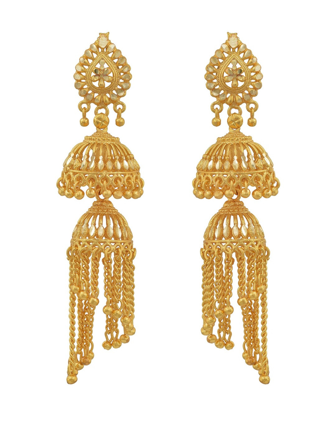Gold plated double umbrella graudation Jhalar stylish Jhumki earring