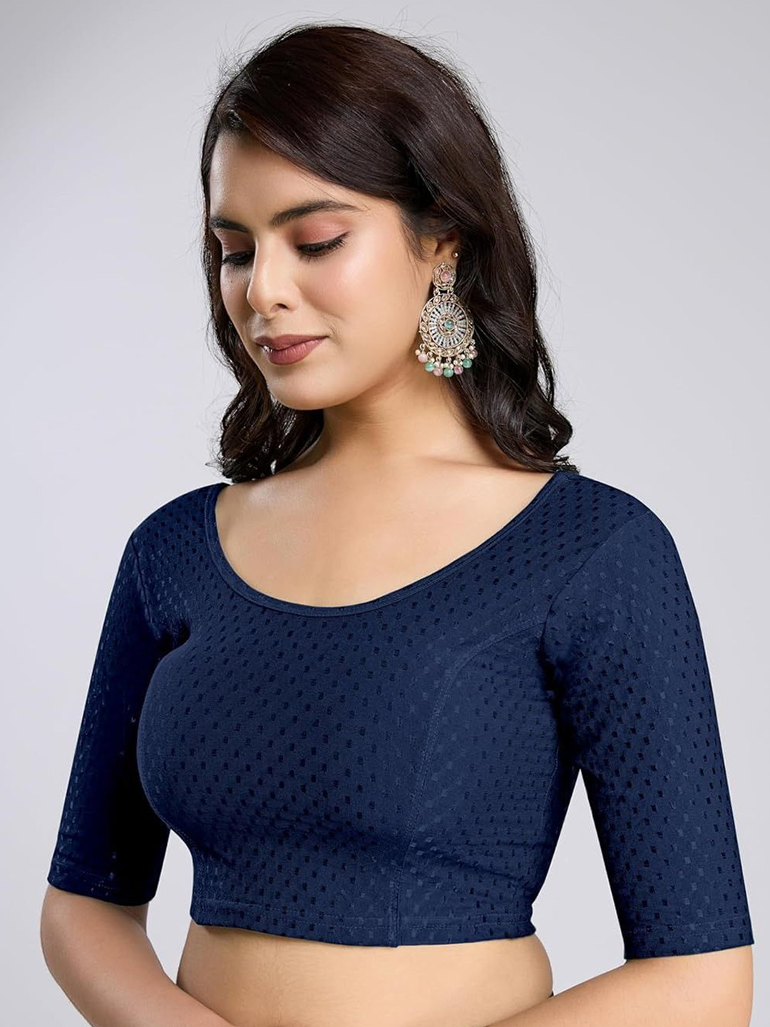 SHREEJI DESIGNER Woven Design Fully Stretchable Non-Padded Ready Made Saree Blouse