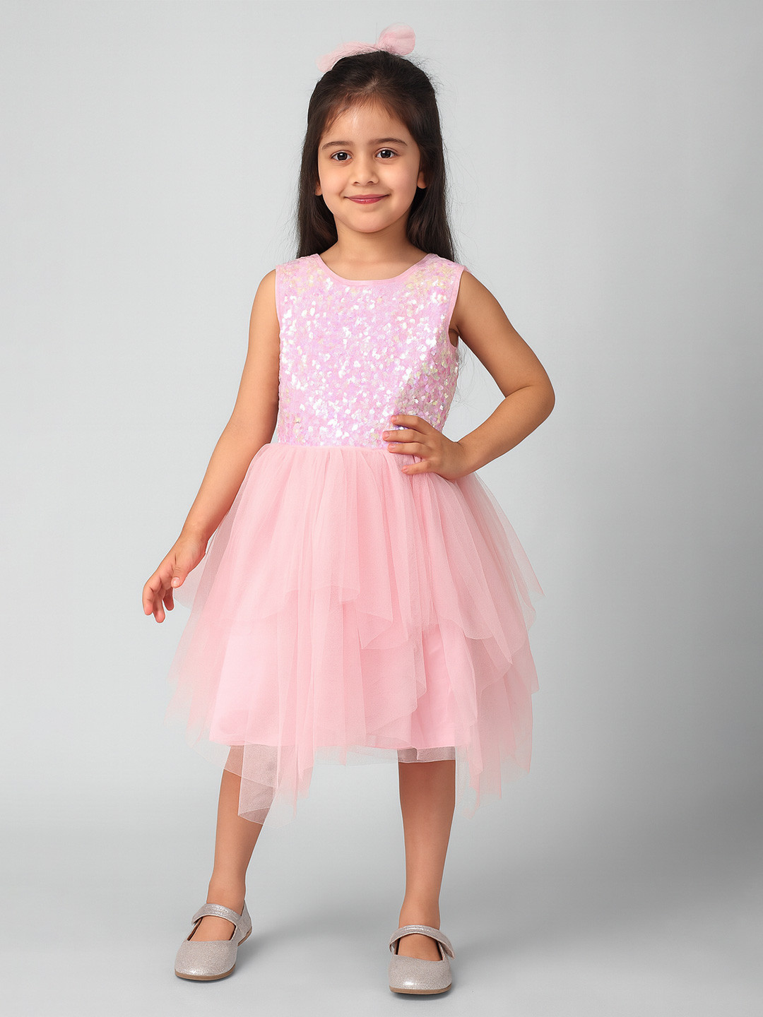 KidsDew Pink Floral Net Dress