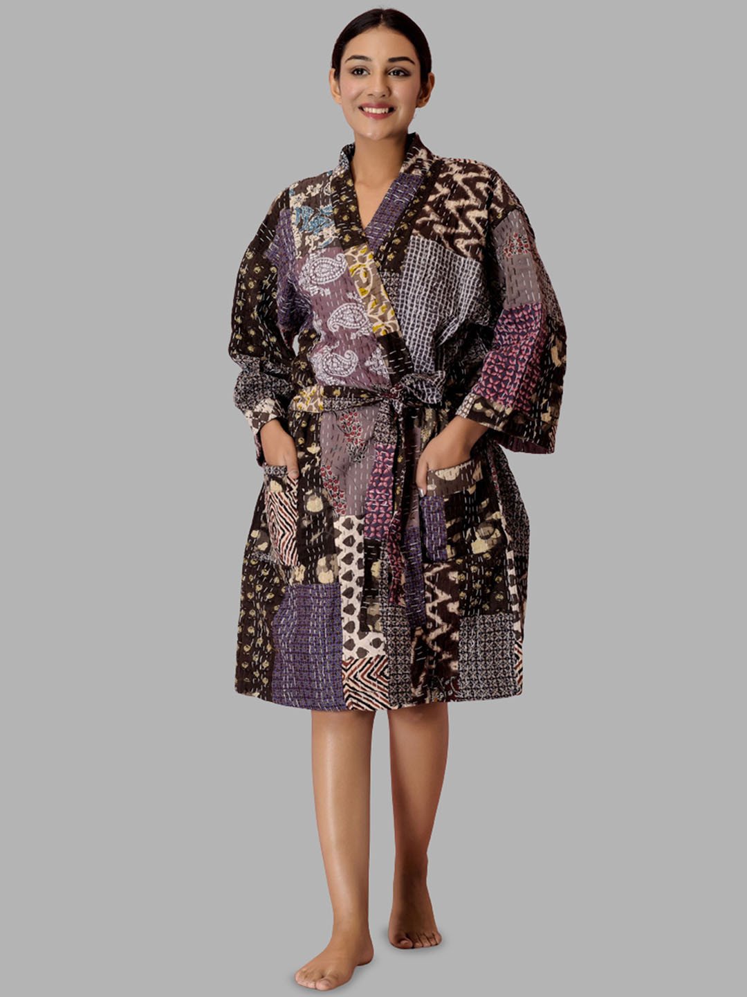 HANDICRAFT PALACE Printed Quilted Cotton Robe