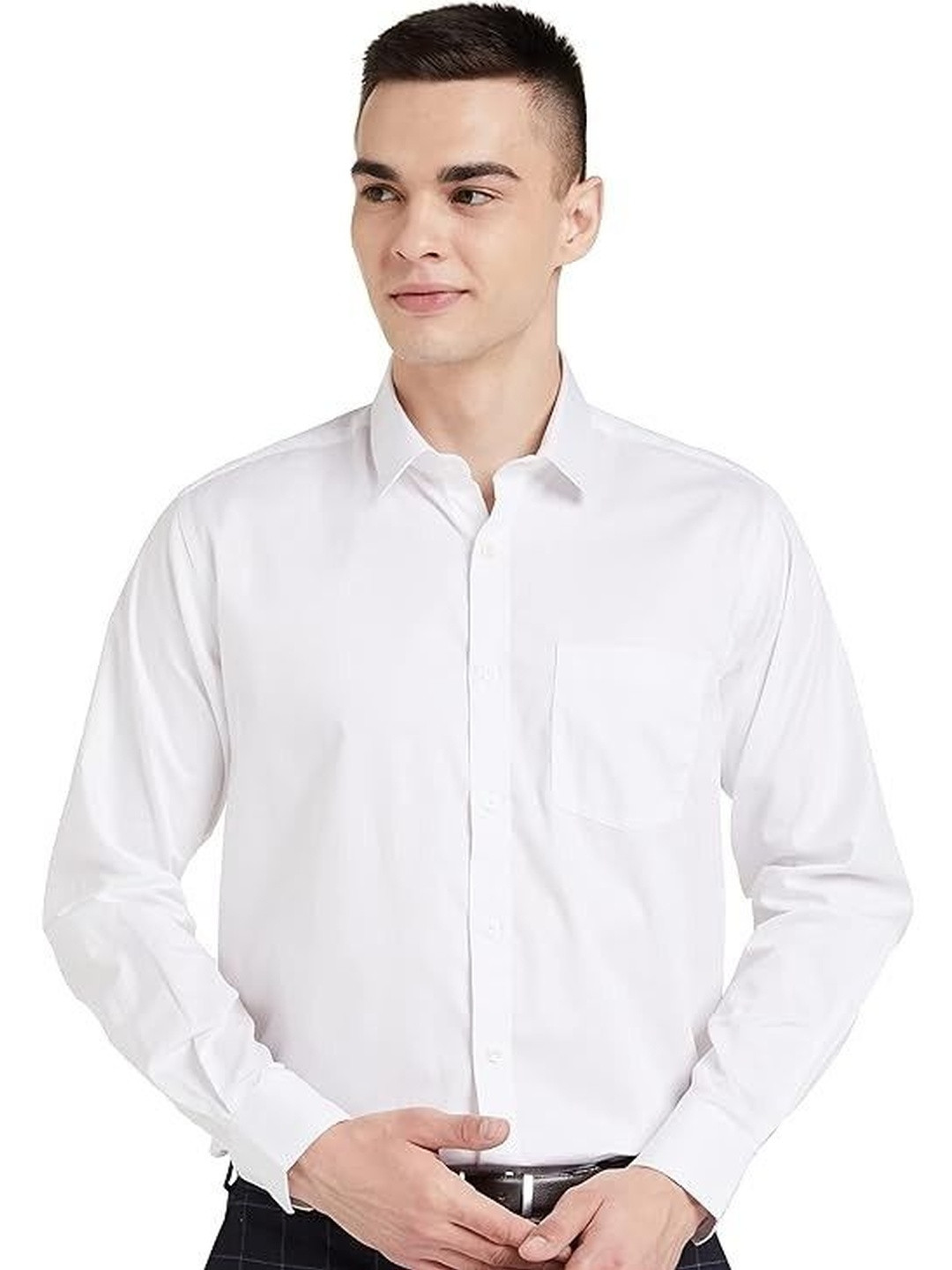 ISUEL FAB Men White Solid Long Sleeves Cotton Blend Formal Shirt