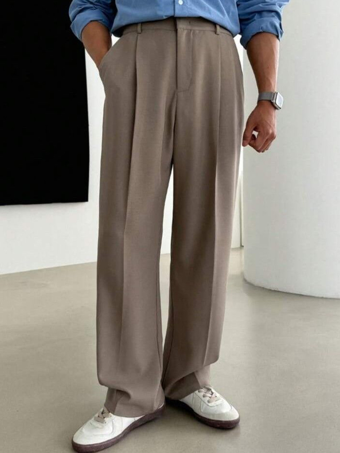 COVZ Men Korean Loose Fit Easy Wash Pleated Trousers