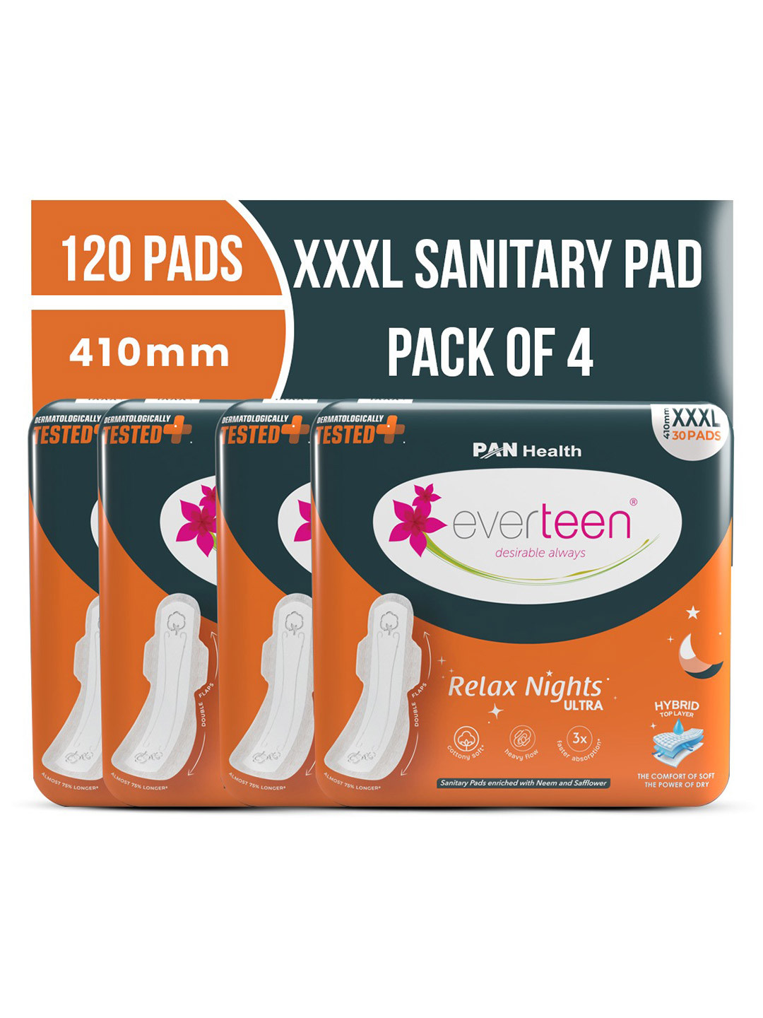 everteen Set Of 4 Relax Nights Ultra-thin Overnight Sanitary Pads- 30 Pads Each- XXXL