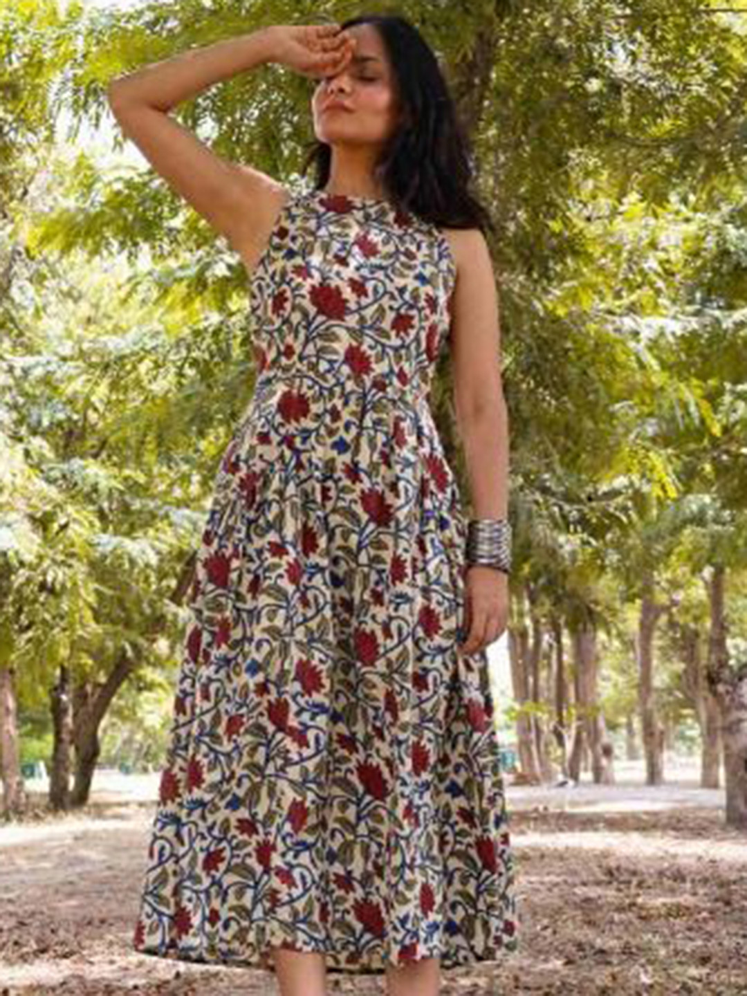 Sivaka Women Ethnic Print Fit and Flare Midi Dress