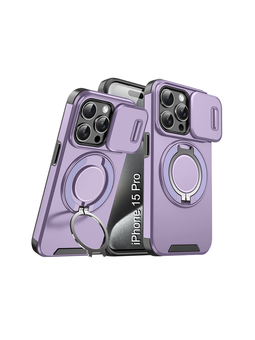 Luxury Kase Shockproof iPhone 15 Pro Magnetic Back Case With Slide Camera Cover