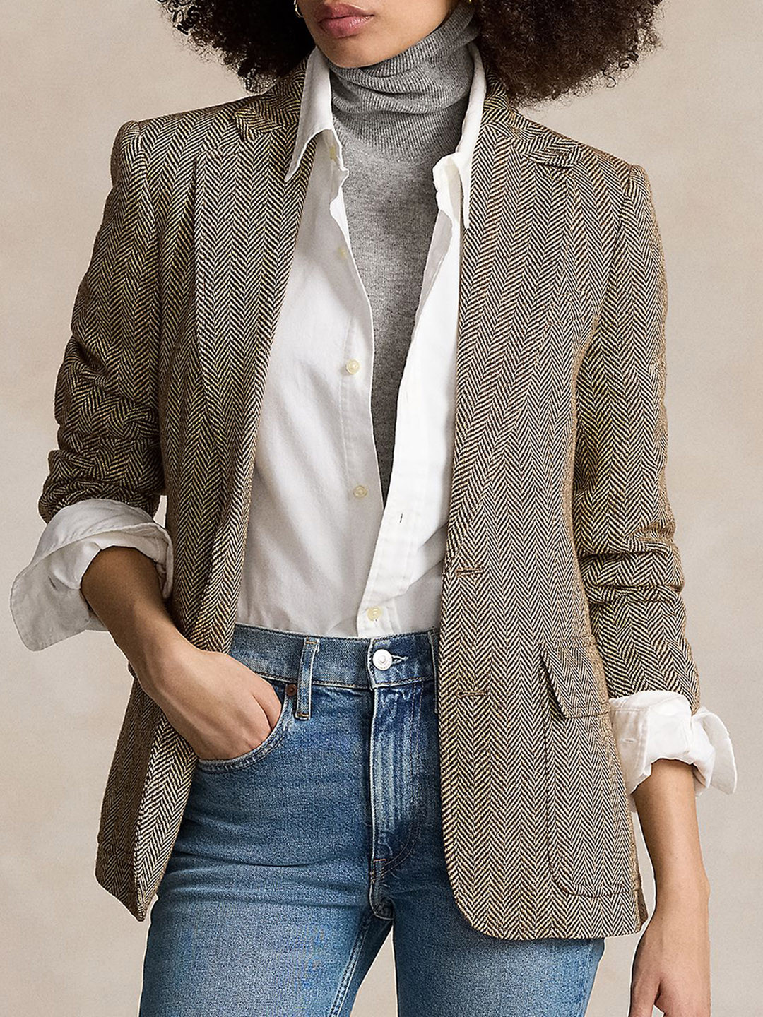 Polo Ralph Lauren Self-Design Herringbone Single-Breasted Blazer