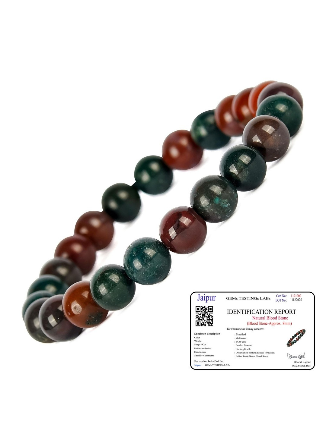 SENROAR Unisex Plastic Blood Stone Agate Bracelet