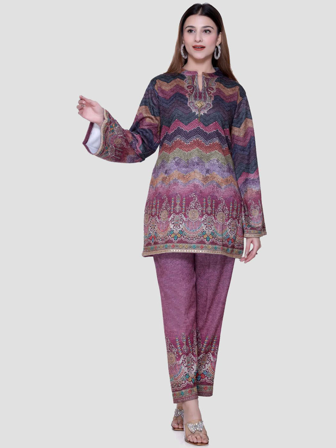 aarbee Printed Long Sleeves Tunic With Trousers