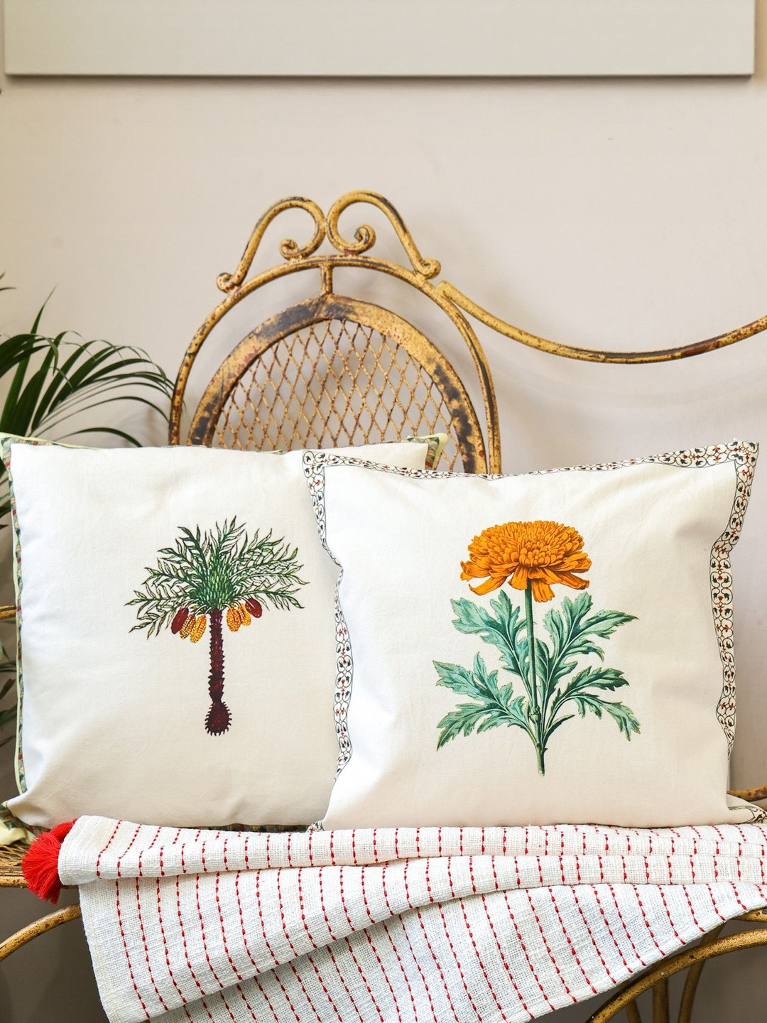 Crown of Poppies Multicoloured Set of 3 Square Cushion Covers & Throw Set