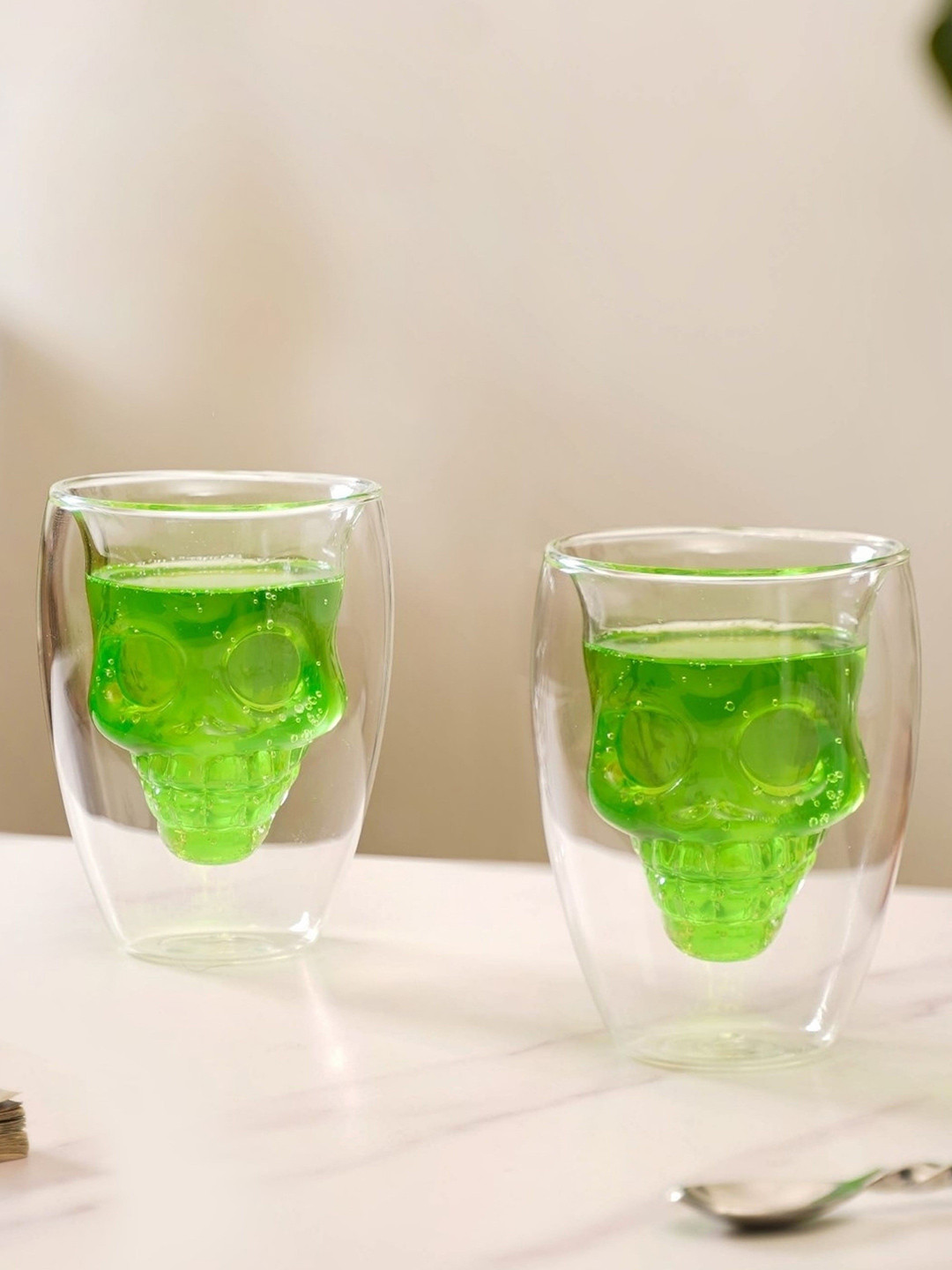 Nestasia Transparent Set Of 2 Glass Skull Double Wall Tumblers 250ml