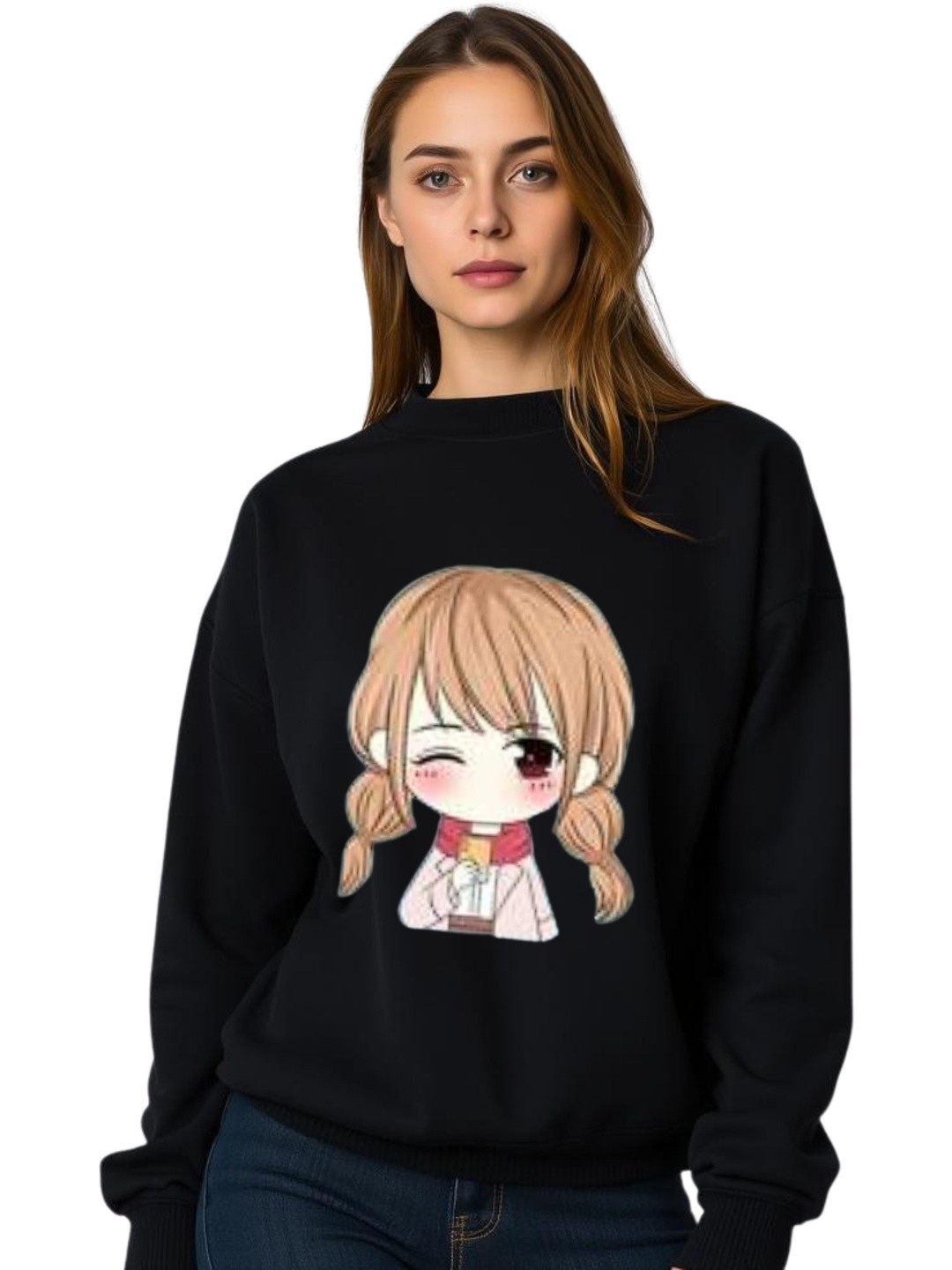 SALUJA FABRICS Women Comic Printed Round Neck Long Sleeves Cotton Pullover