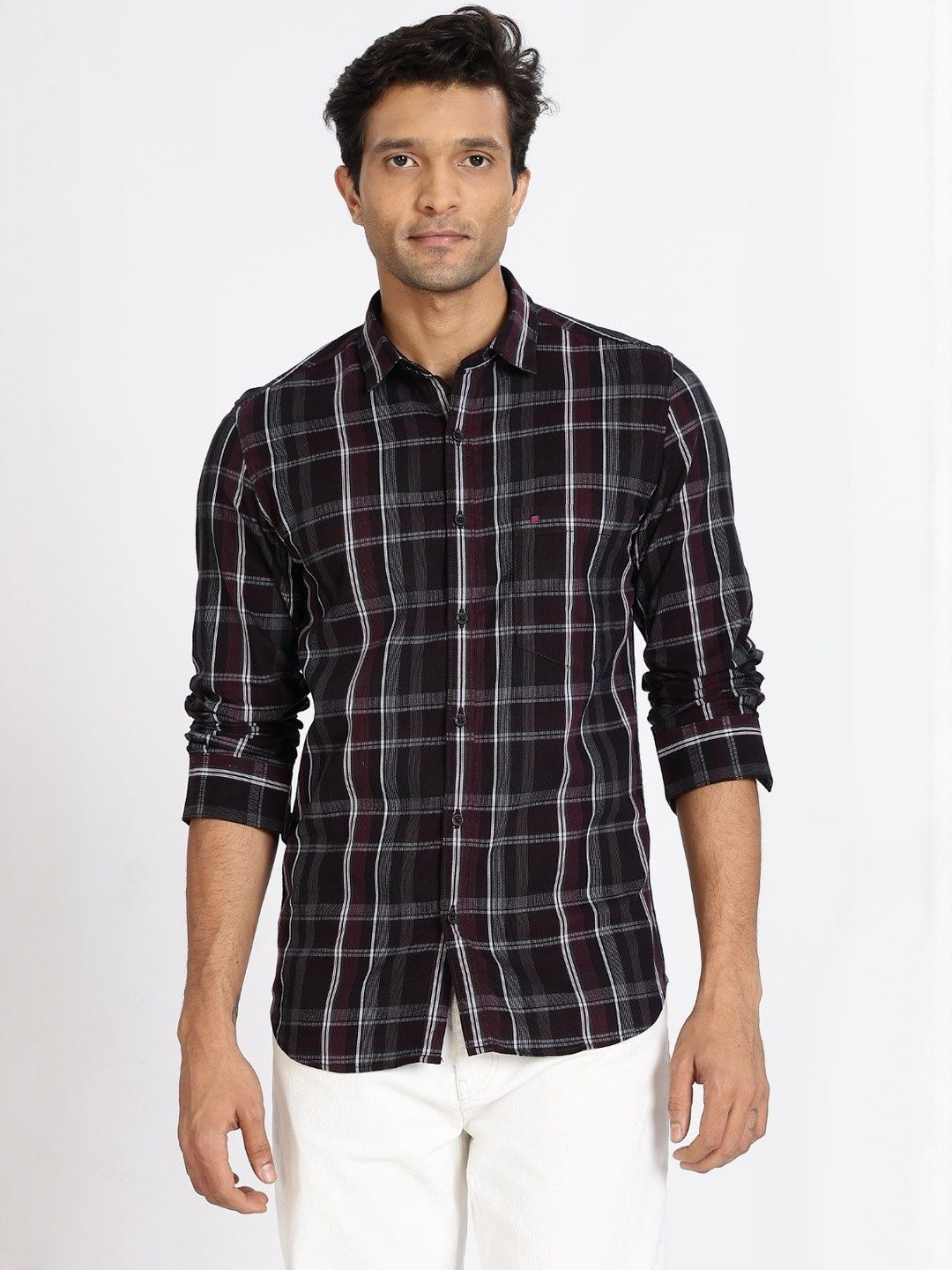 COOL COLORS Men Brown Slim Fit Checked Full Sleeves Casual Shirt