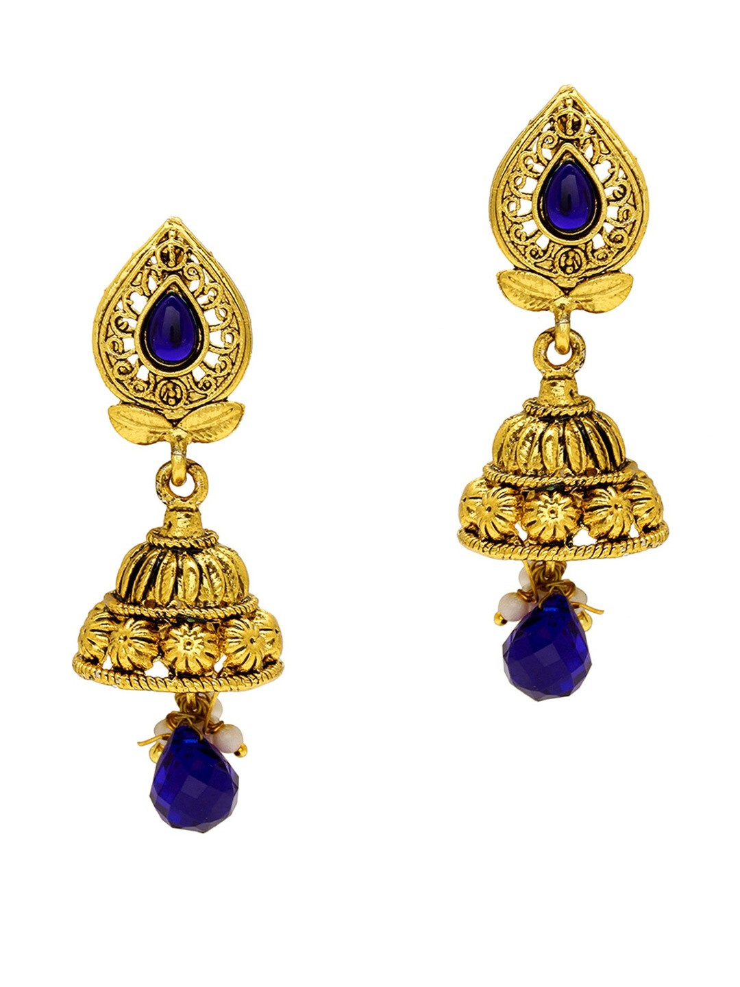 Gold plated Brass Blue stone and drops heritage Jhumki earring for Women