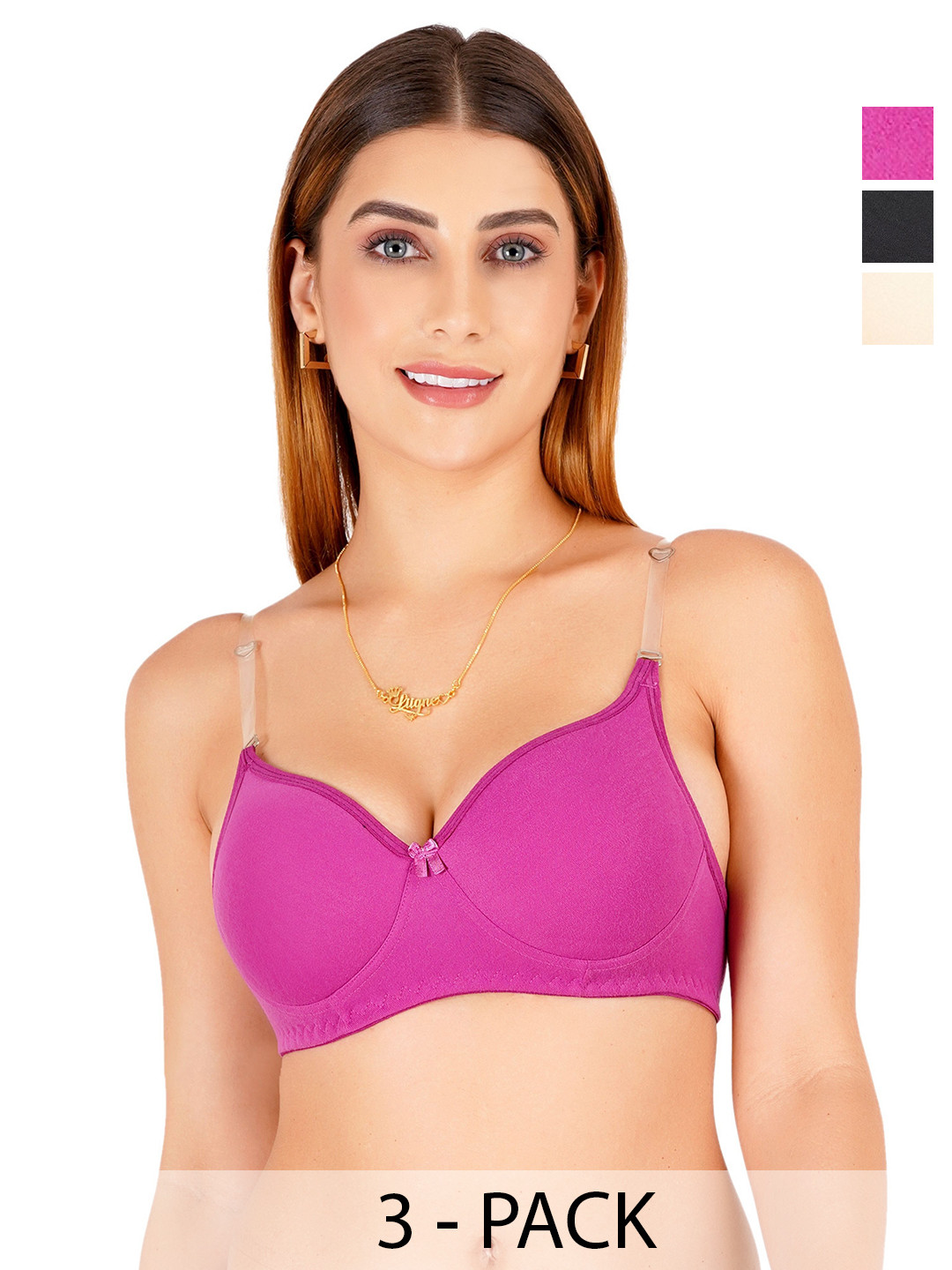 Liigne Women Pack Of 3 Full Coverage Lightly Padded T-shirt Bra