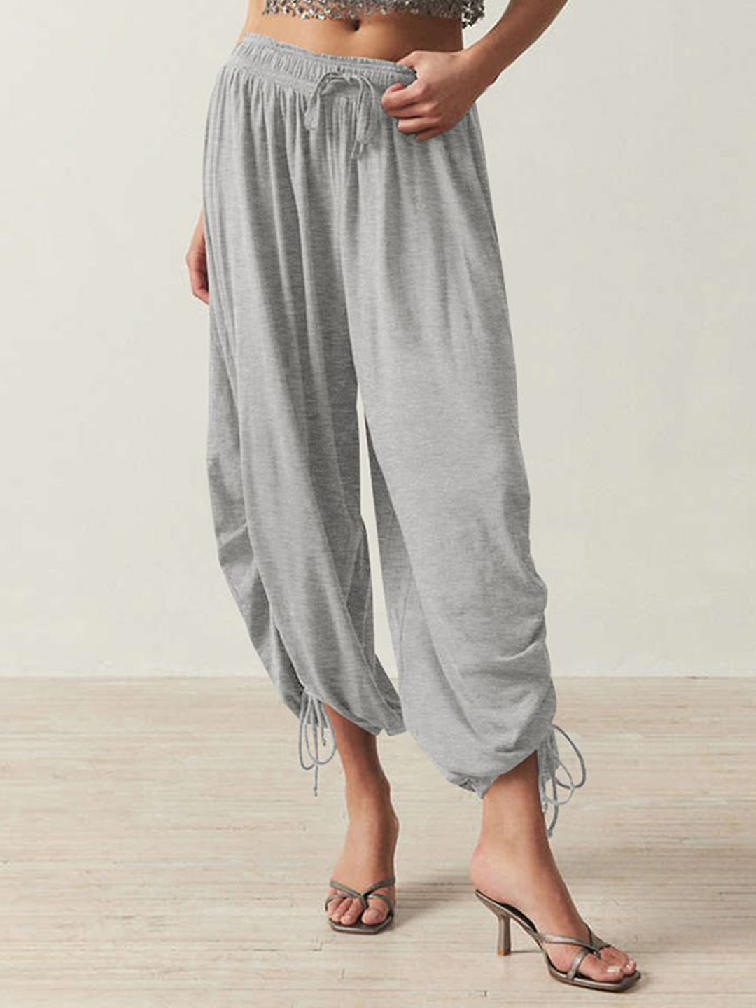 JC Mode Women Mid-Rise Cropped Drop Crotch Trousers