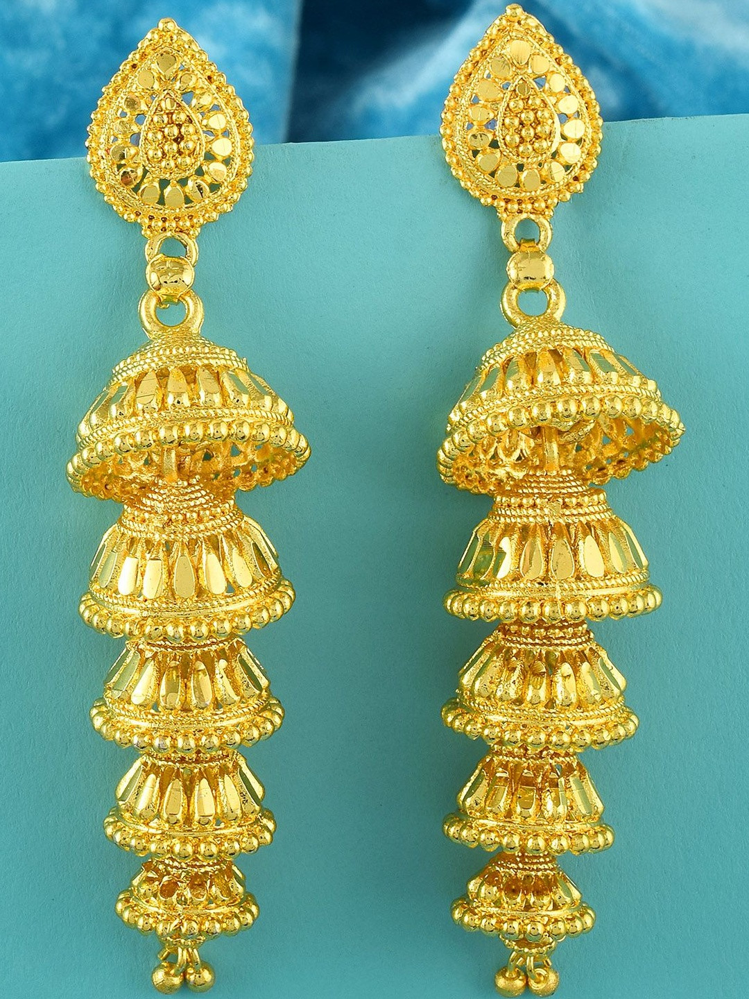 Brass Goldplated 5 Step Long Jhumka Women traditional Earrings