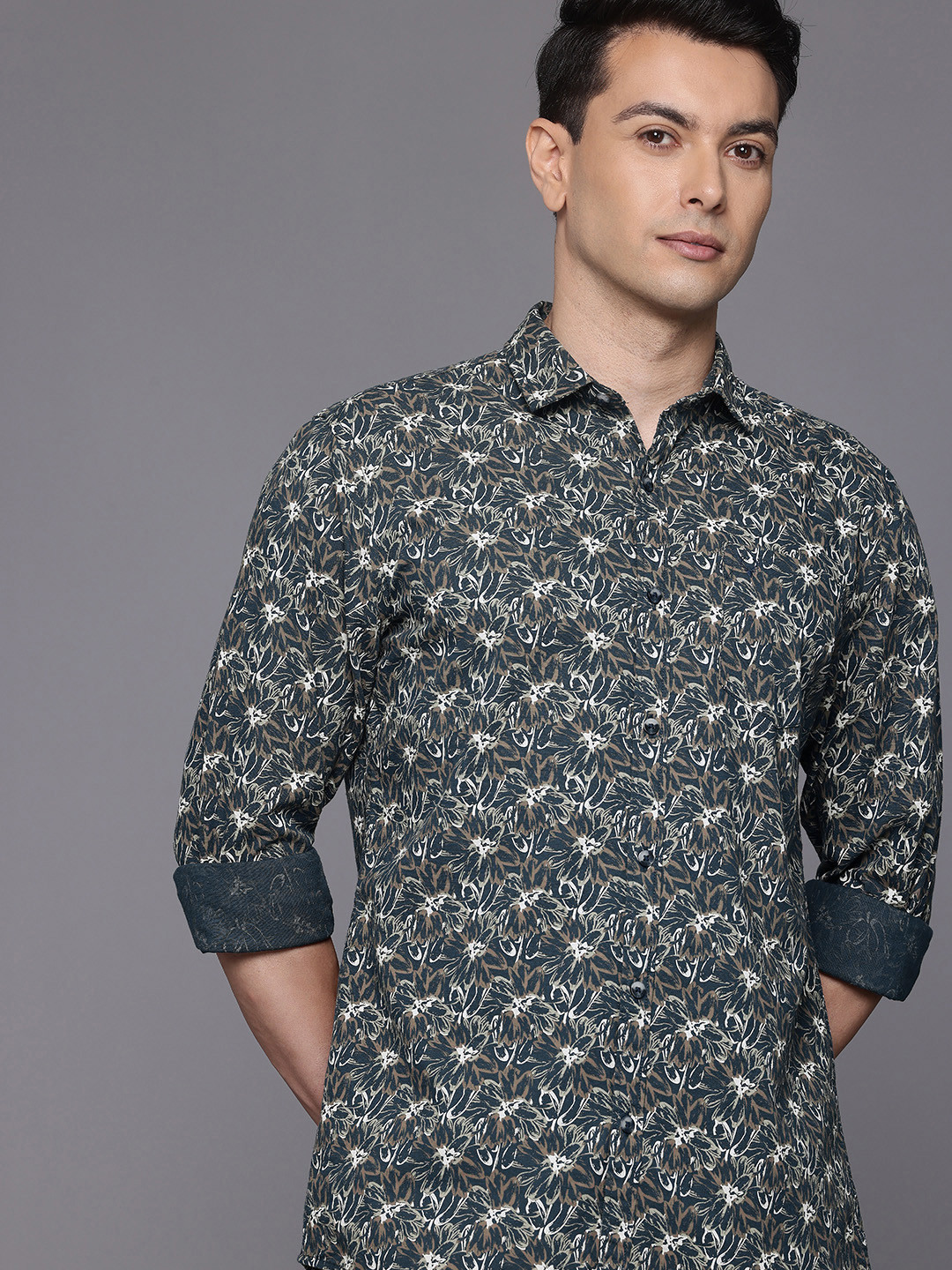 Allen Solly Custom Slim Fit Floral Printed Cotton Linen Casual Shirt