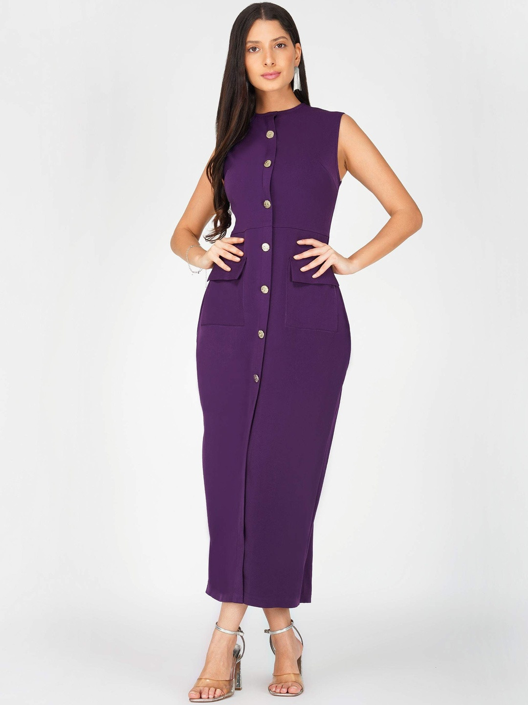 Luxe Weaves Round Neck Bodycon Midi Dress