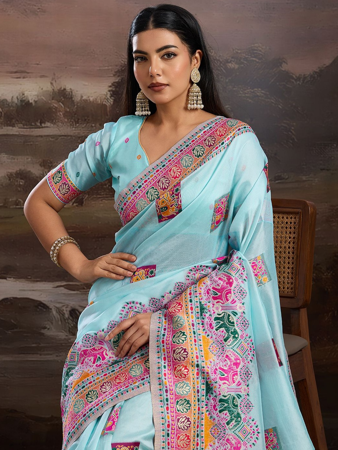 100 Dreams Woven Design Zardozi Banarasi Saree With Unstitched Blouse Piece