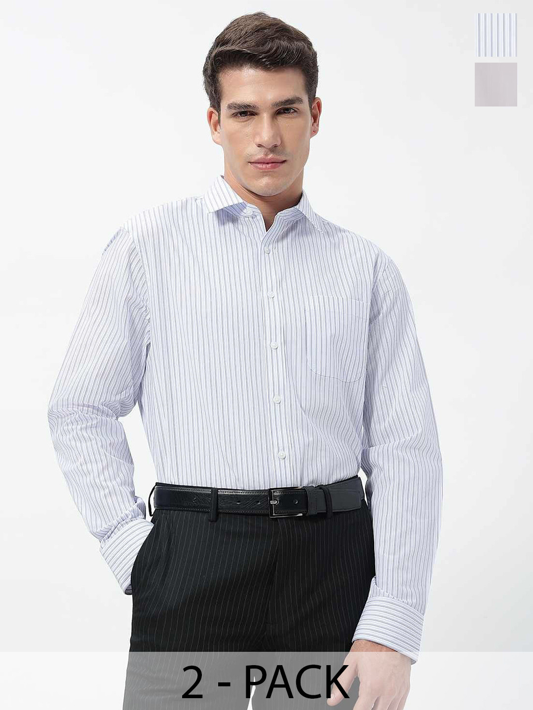 Marks & Spencer Men Pack of 2 Vertical Striped Spread Collar Formal Shirts