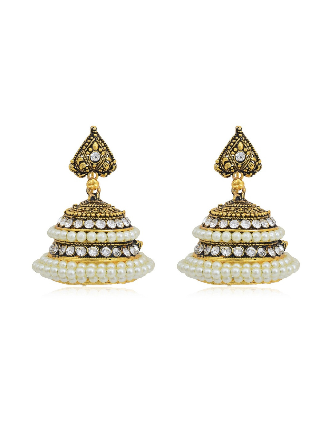 Gold plated two layered Pearl and CZ studded Ethnic Traditional Jhumki Earrings Women