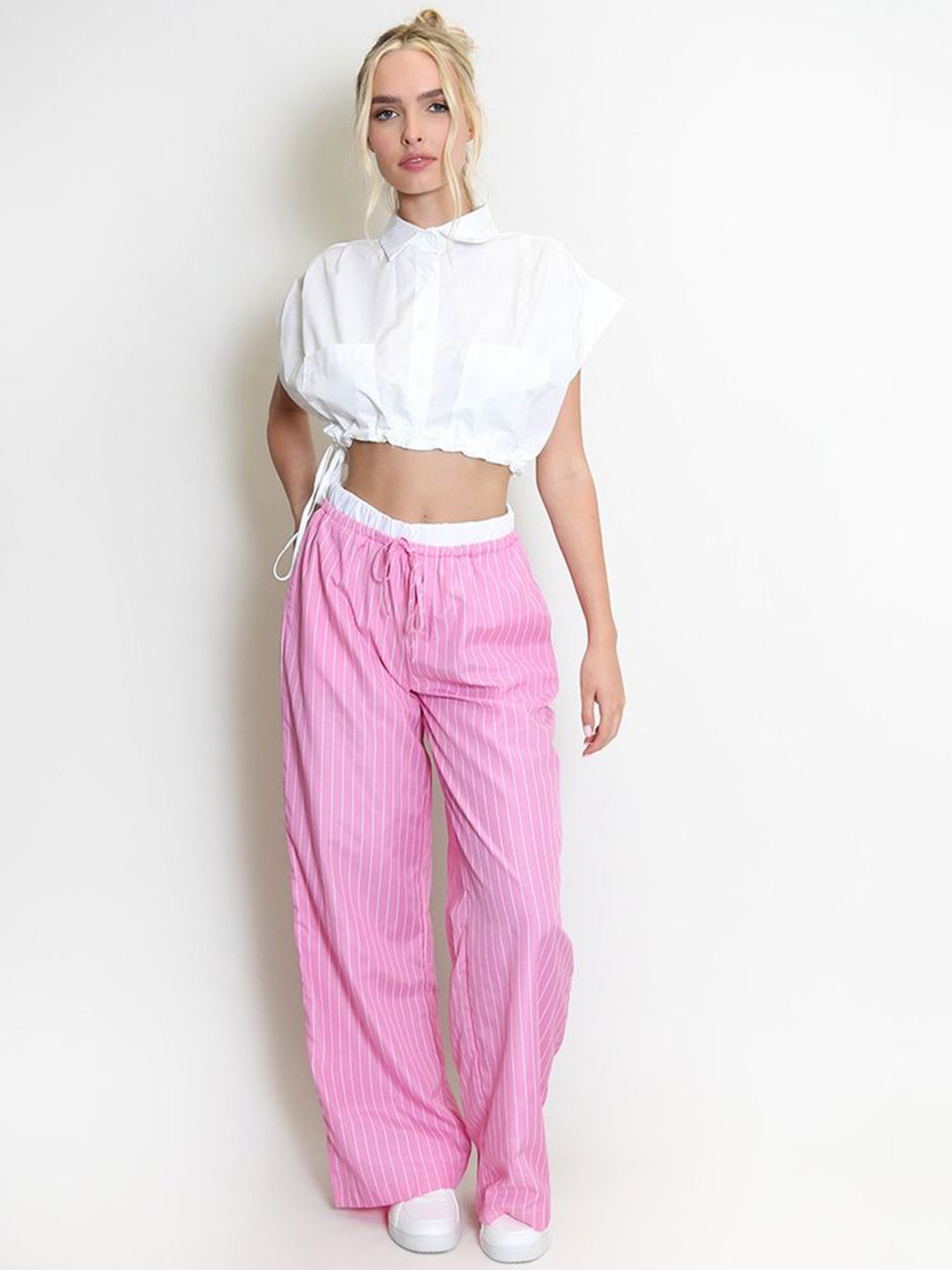 LULU & SKY Women Pink Striped Loose Fit Wide Leg Trouser