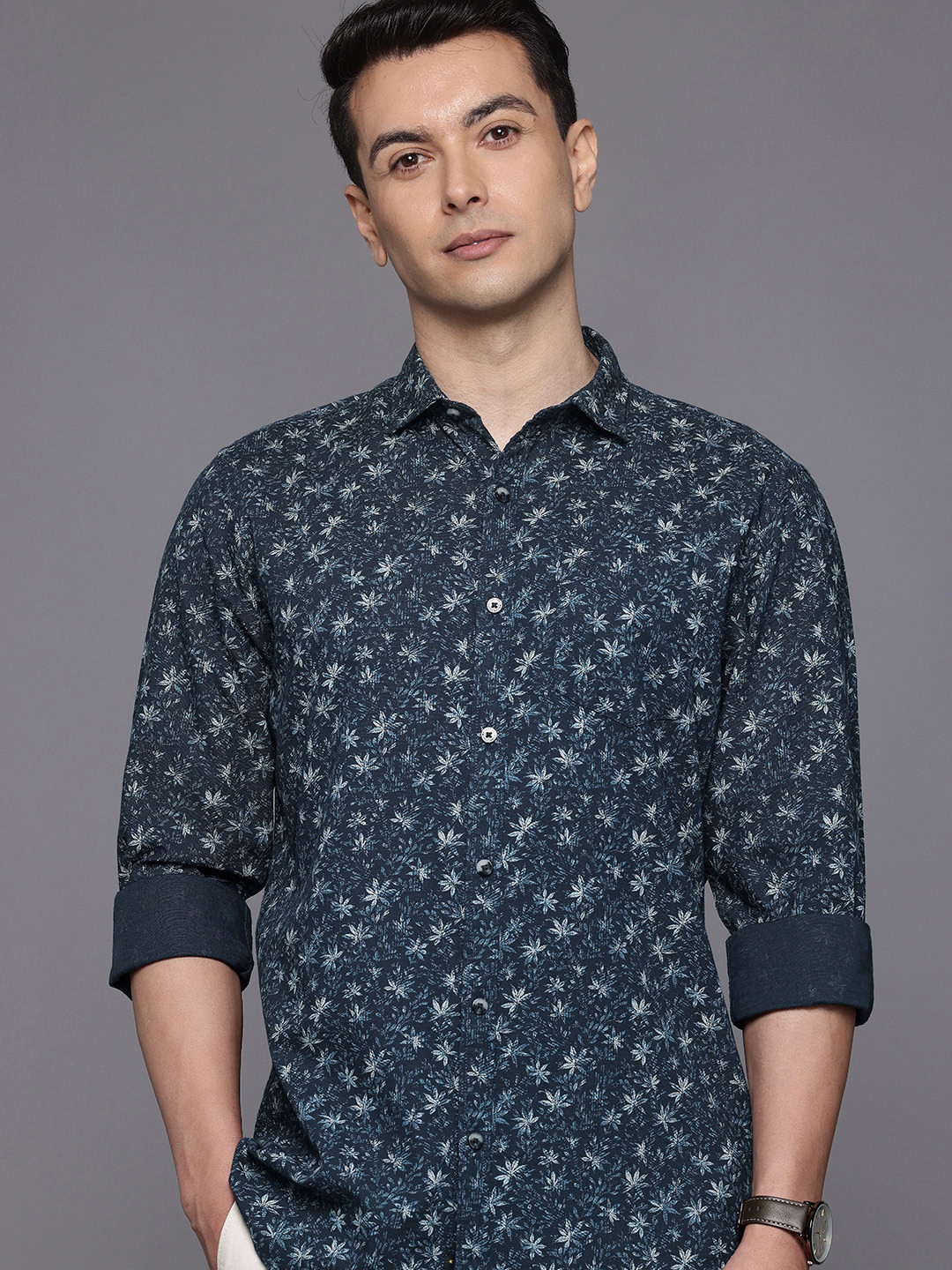 Allen Solly Custom Slim Fit Tropical Printed Cotton Linen Casual Shirt