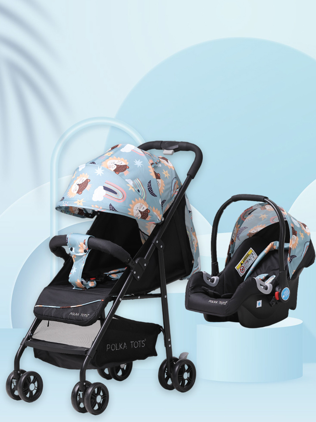 Polka Tots Kids Click Clack Travel System Rainbow Stroller + Car Seat