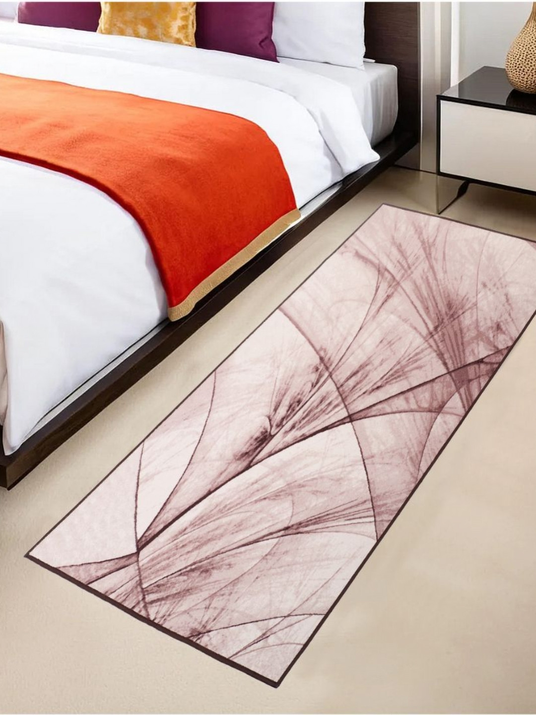 MODEFE Pink & White Abstract Printed Anti-Skid Loop Pile Floor Runner