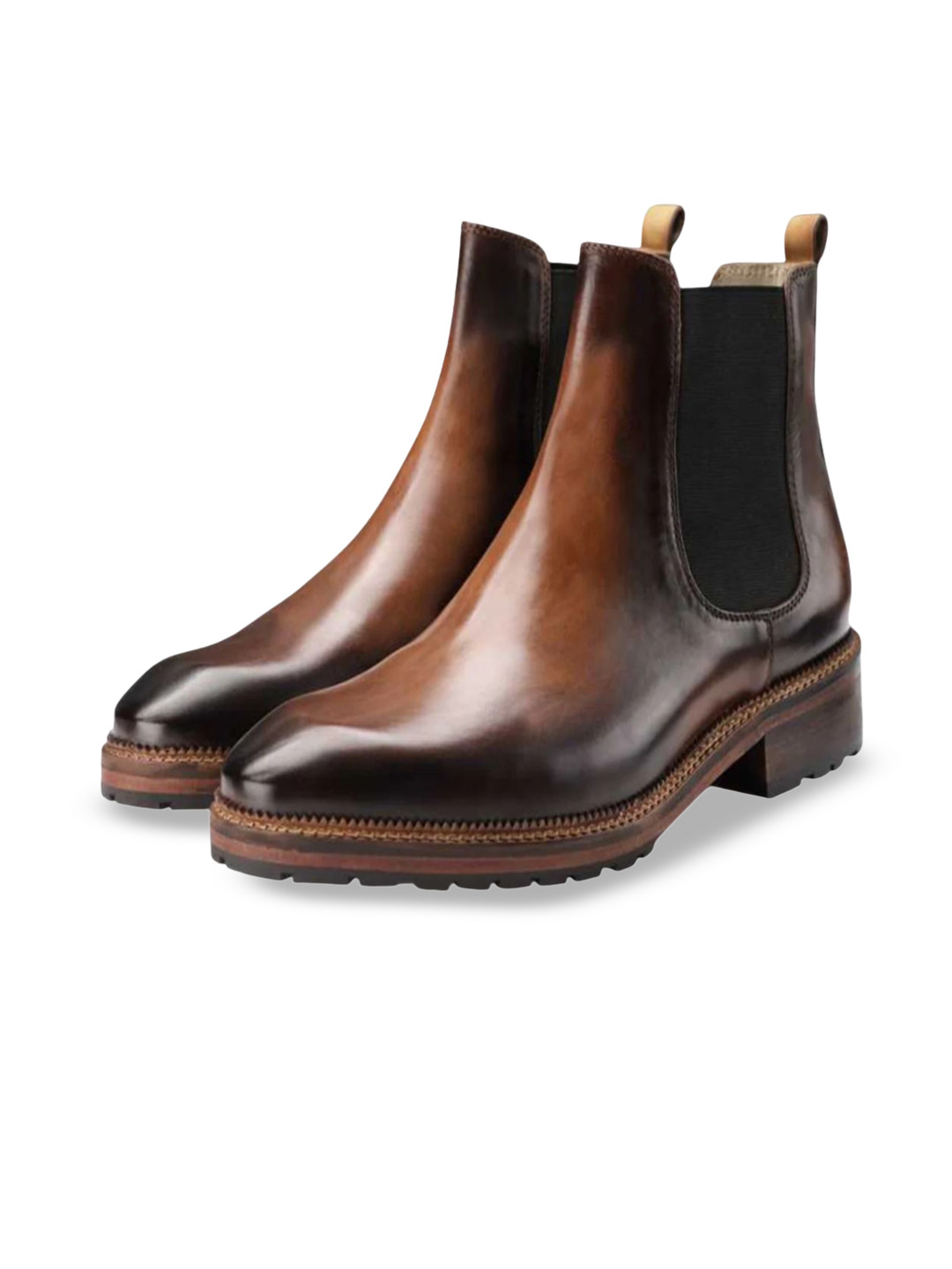 MILLE DOLLARI Round Toe Leather Chelsea Boots