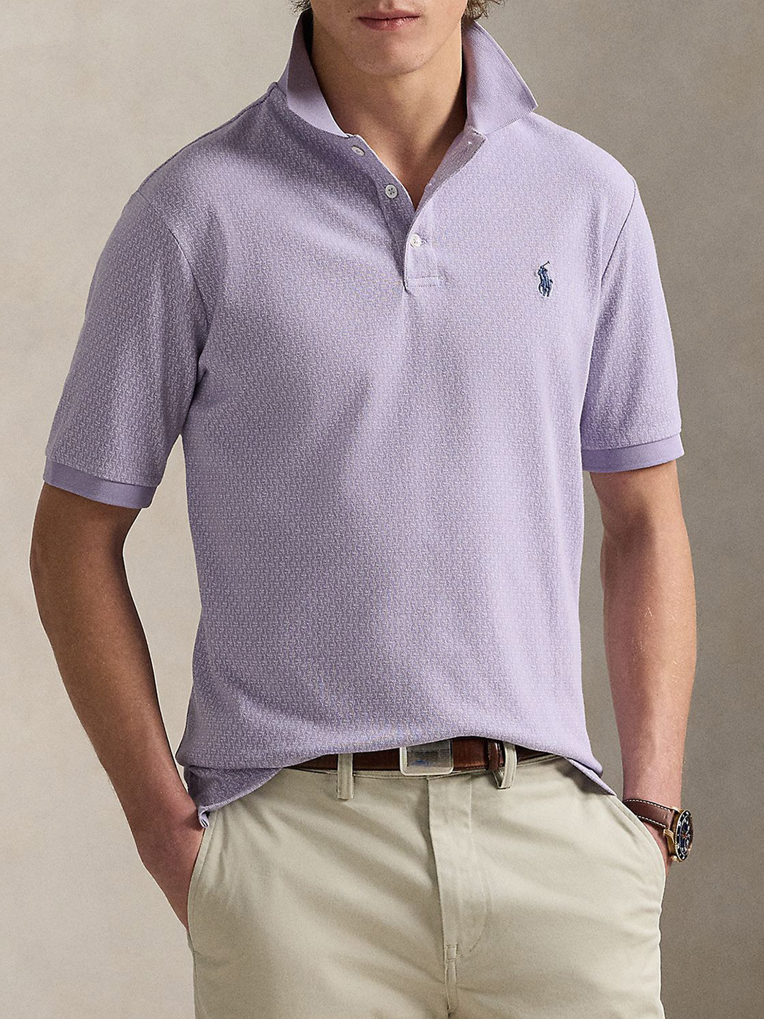 Polo Ralph Lauren Self Design Slim Fit Pure Cotton T-Shirt