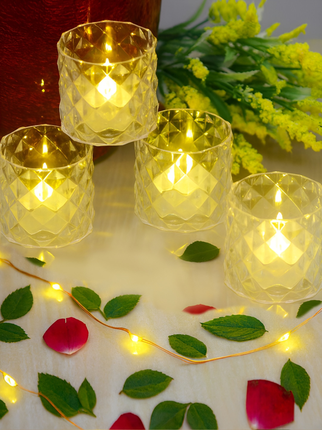Homesake 4 Pieces White Textured LED Tea Light Candles