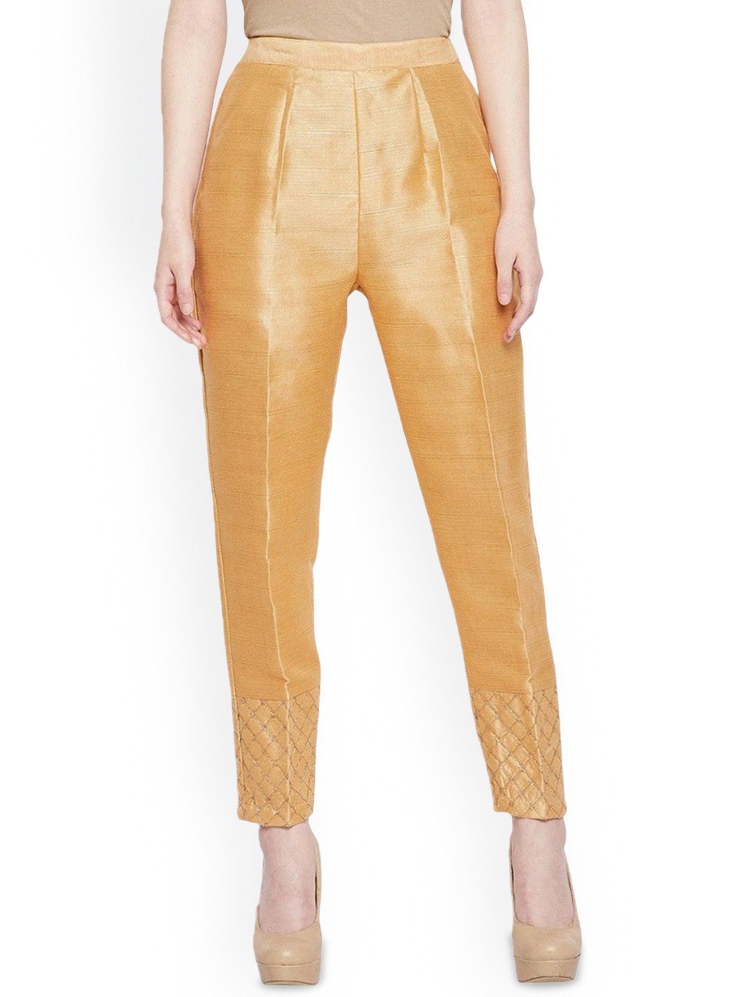 Gold-Toned Regular Fit Party Trousers