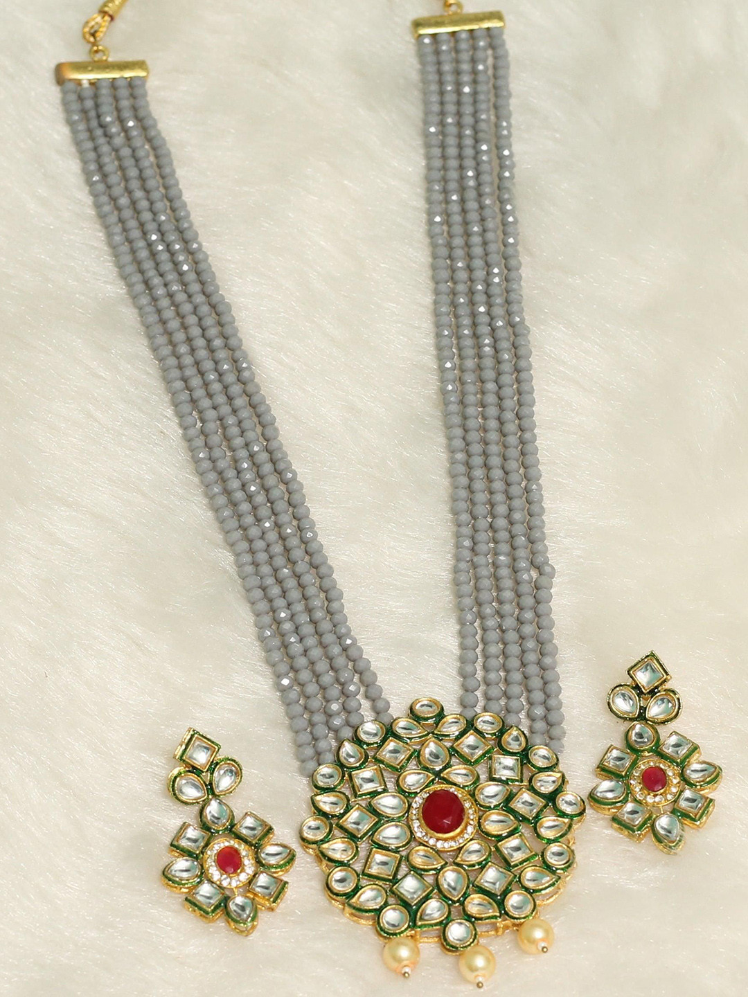 BEADSNFASHION Kundan Studded & Beaded Layered Jewellery Set