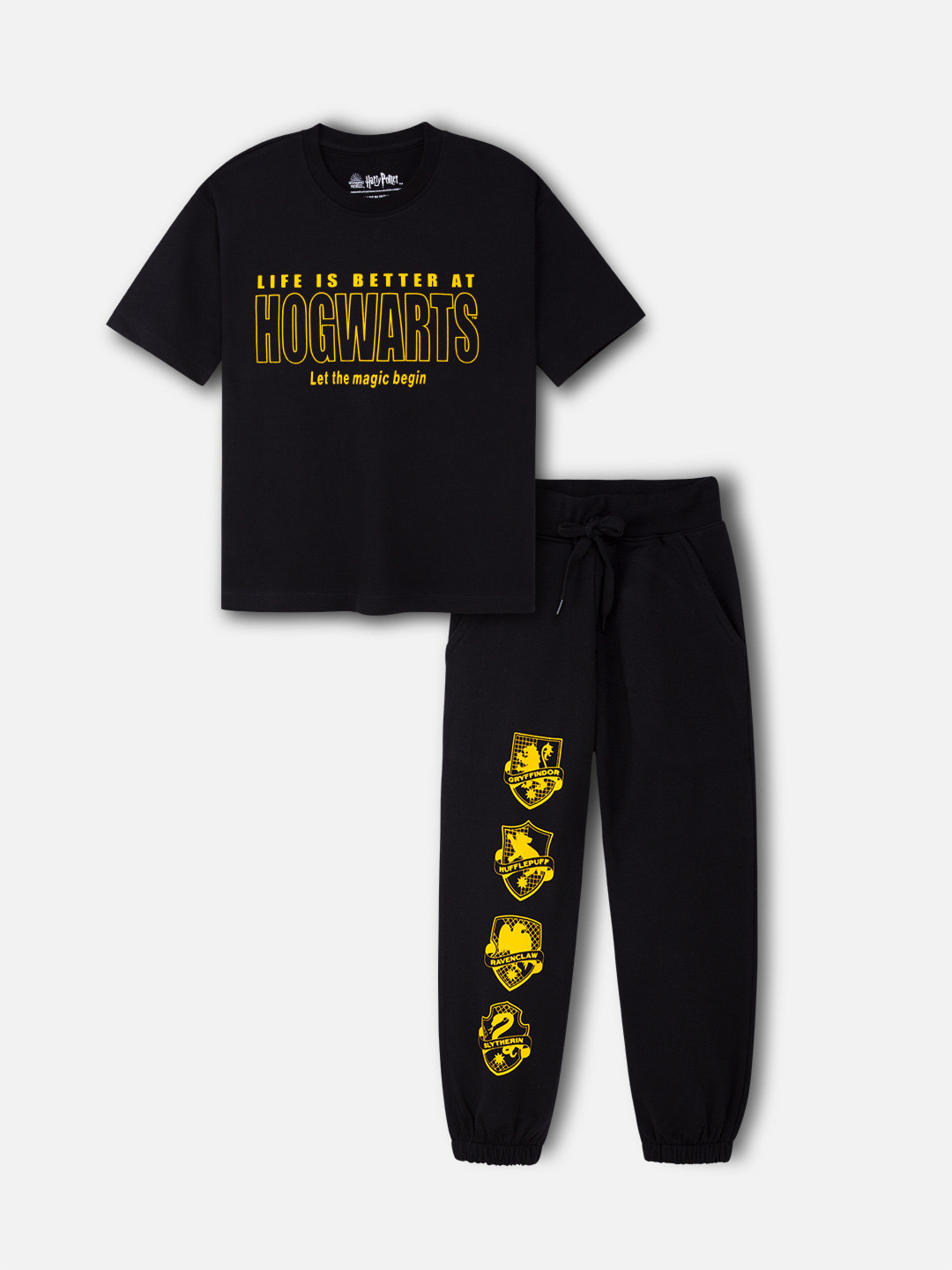 Nap Chief Kids Unisex Harry Potter Hogwarts Printed Pure Cotton T-shirt With Jogger