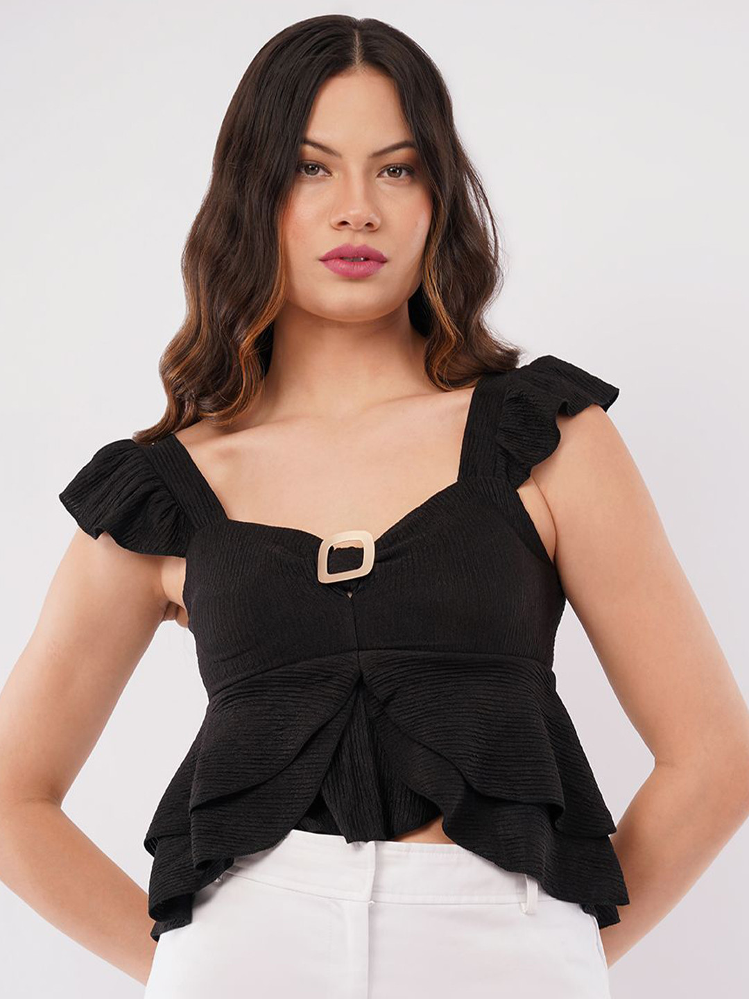 Deshi Girl Women Sweetheart Neck Layered Peplum Top