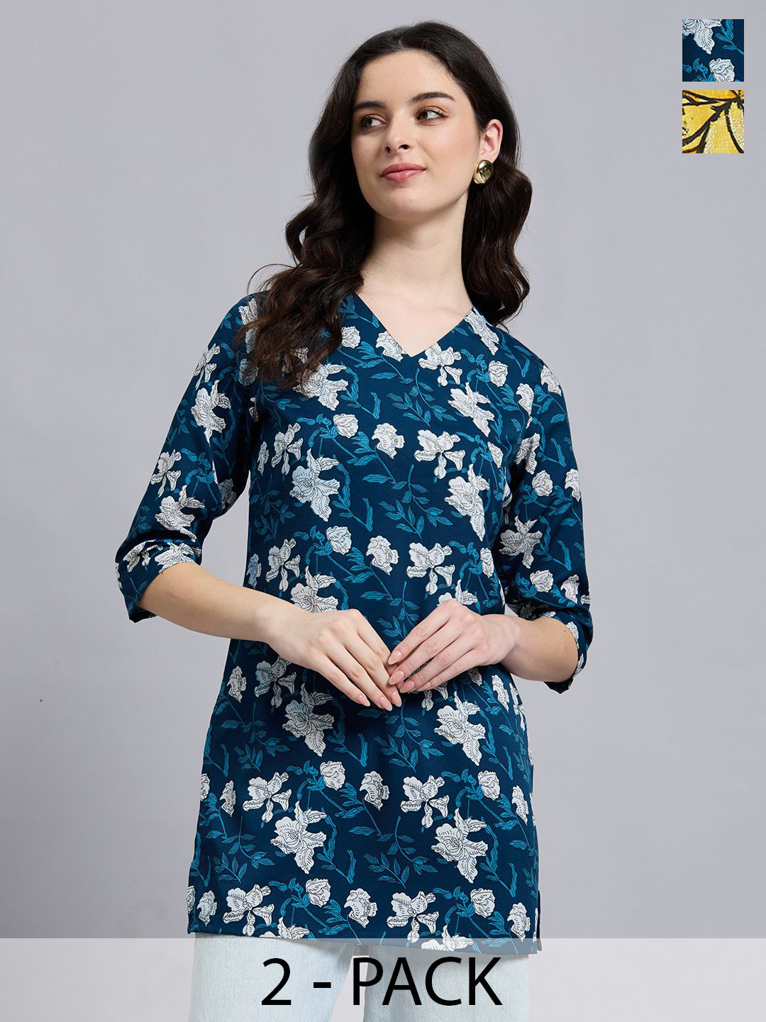 THE FAB FACTORY Womens Pack of 2 Printed Tops