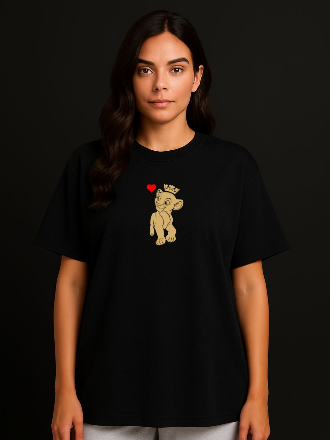 Anikmart Women Simba Dri-FIT Graphic Printed Round Neck Cotton Oversized T-shirt