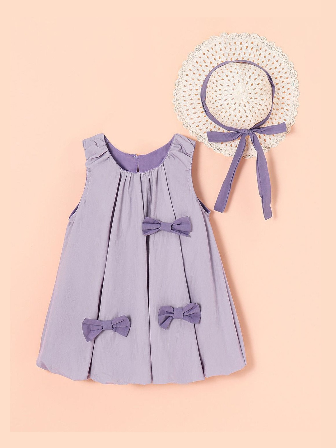 Cascading Bow Dress Woven Hat Duo