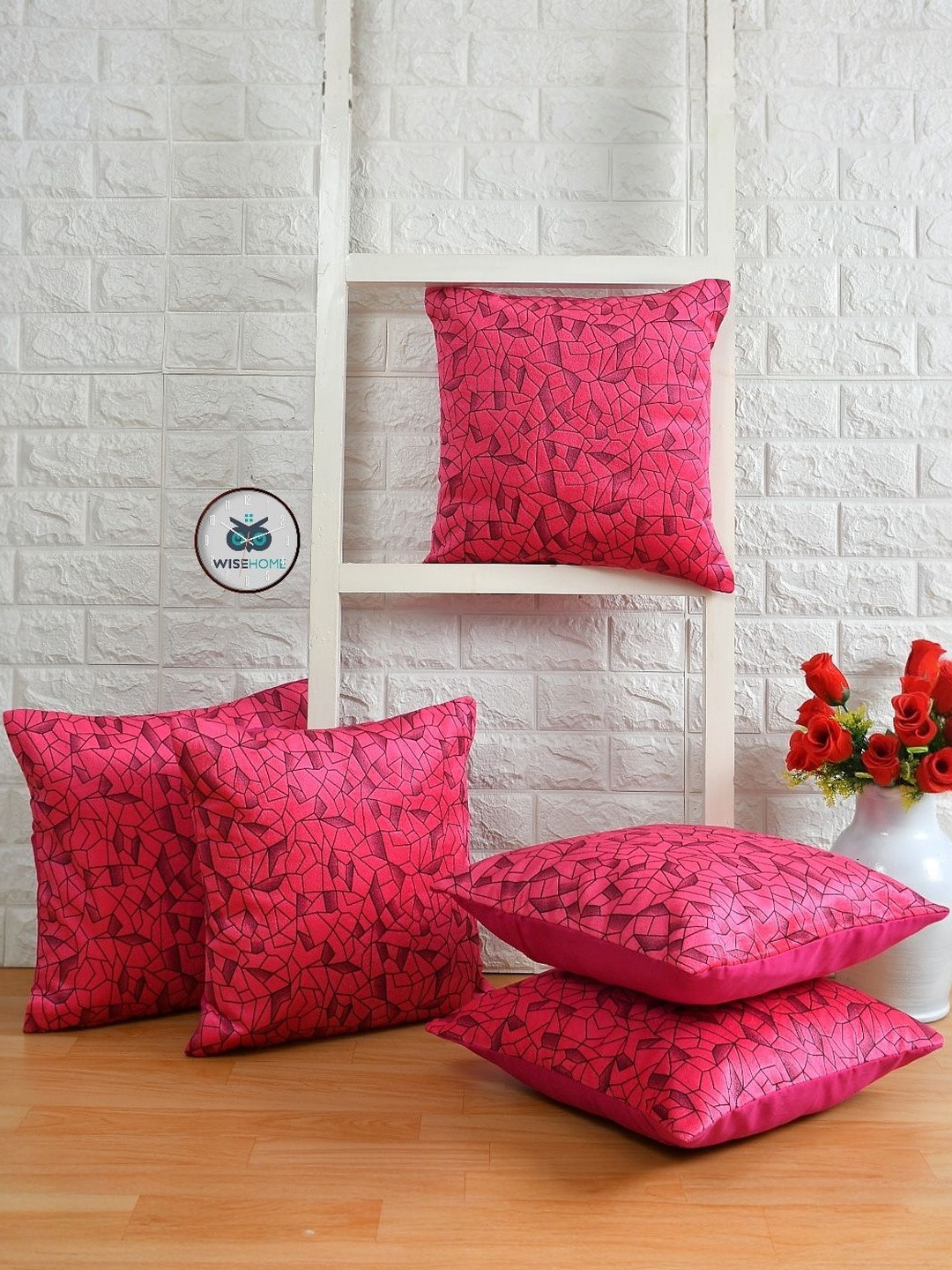 WISE HOME Pink Set of 5 Square Suede Cushion Covers