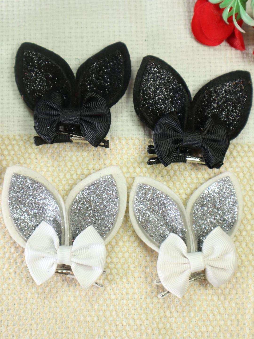 Kamule Girls Pack of 4 Embellished Fabric and Metal Bunny Ears Hair Accessory Set